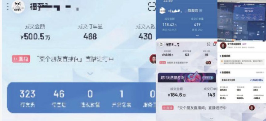 라이브커머스 거래액 500.5만 위안 등 운영 대시보드 화면